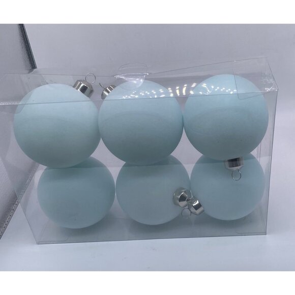 Hobby Lobby Blue Pastel Velvet Round Christmas Ornaments (6 PCs) Silver Hanger - Picture 3 of 8